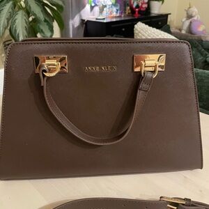 Anne Klein Brown Satchel with Gold Hardware